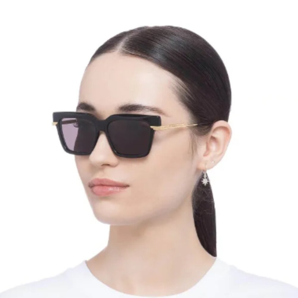 NEW BOTTEGA VENETA SUNGLASSES, BV1242S 001 WOMEN BLACK GOLD EYEWEAR - Picture 2 of 6